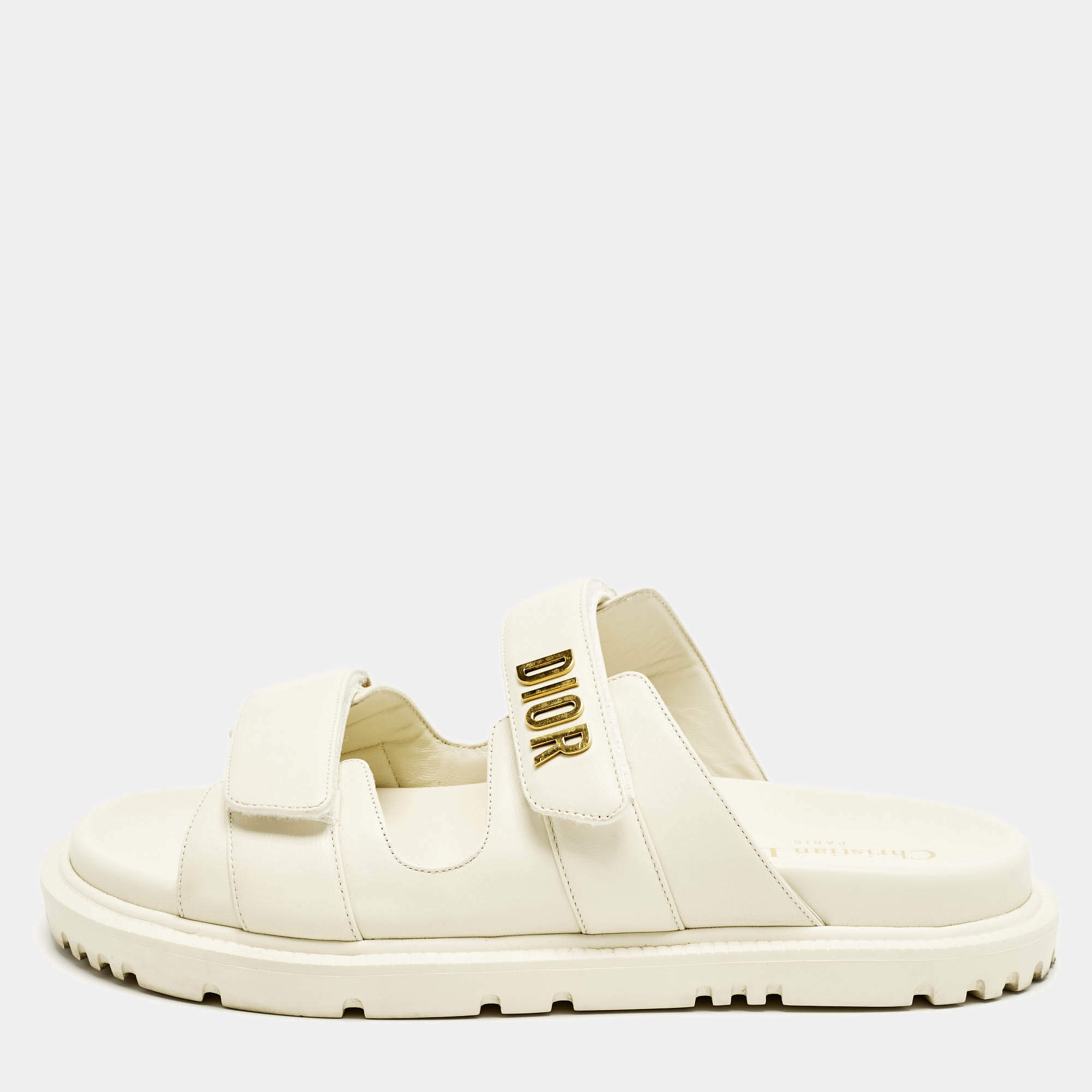 مملوك ة مسبقًا صندل ديور حزام كاحل جلد بيج مقاس 39