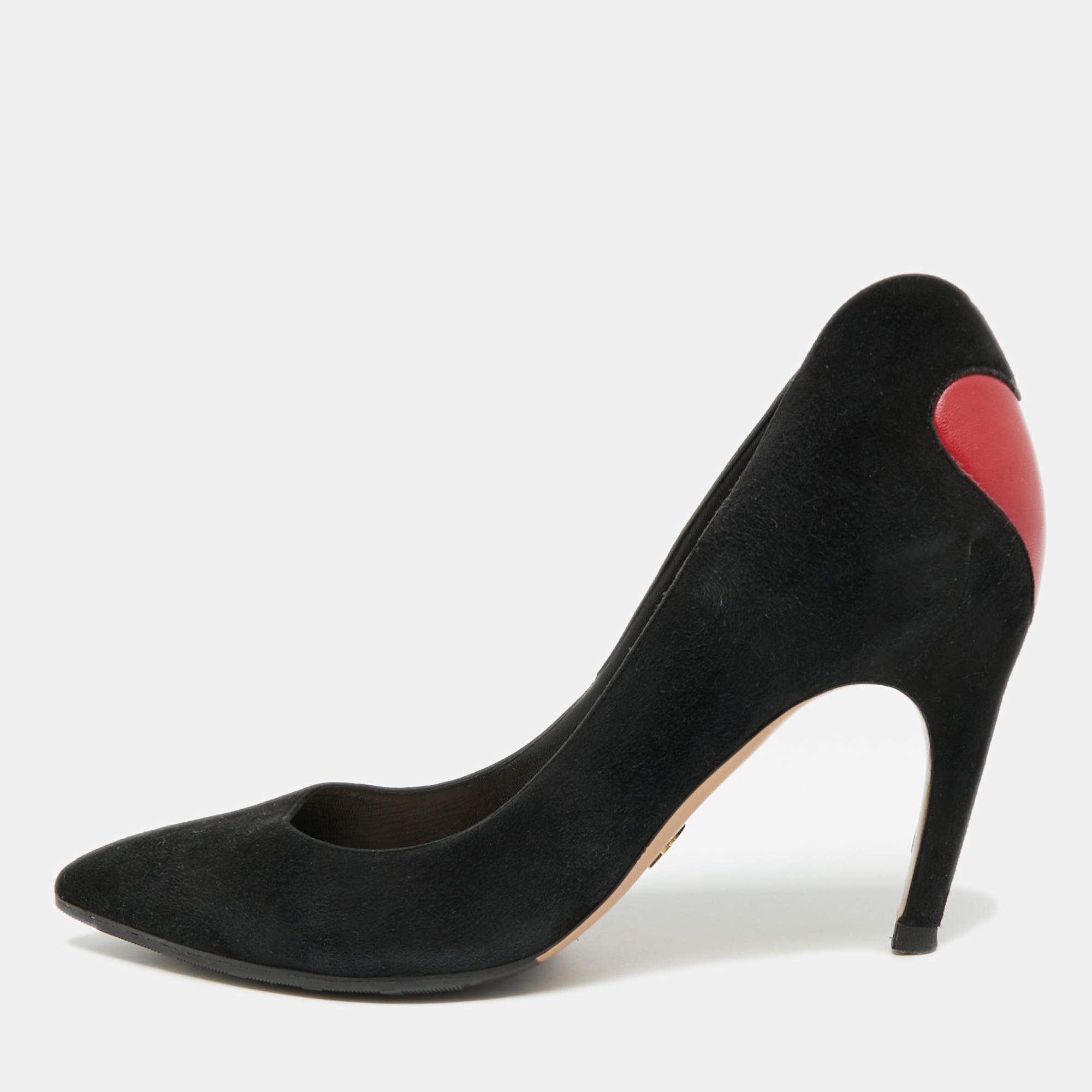 Pre Owned Dior Size 38.5 Black/Red Leather and Suede Pointed Toe Pumps