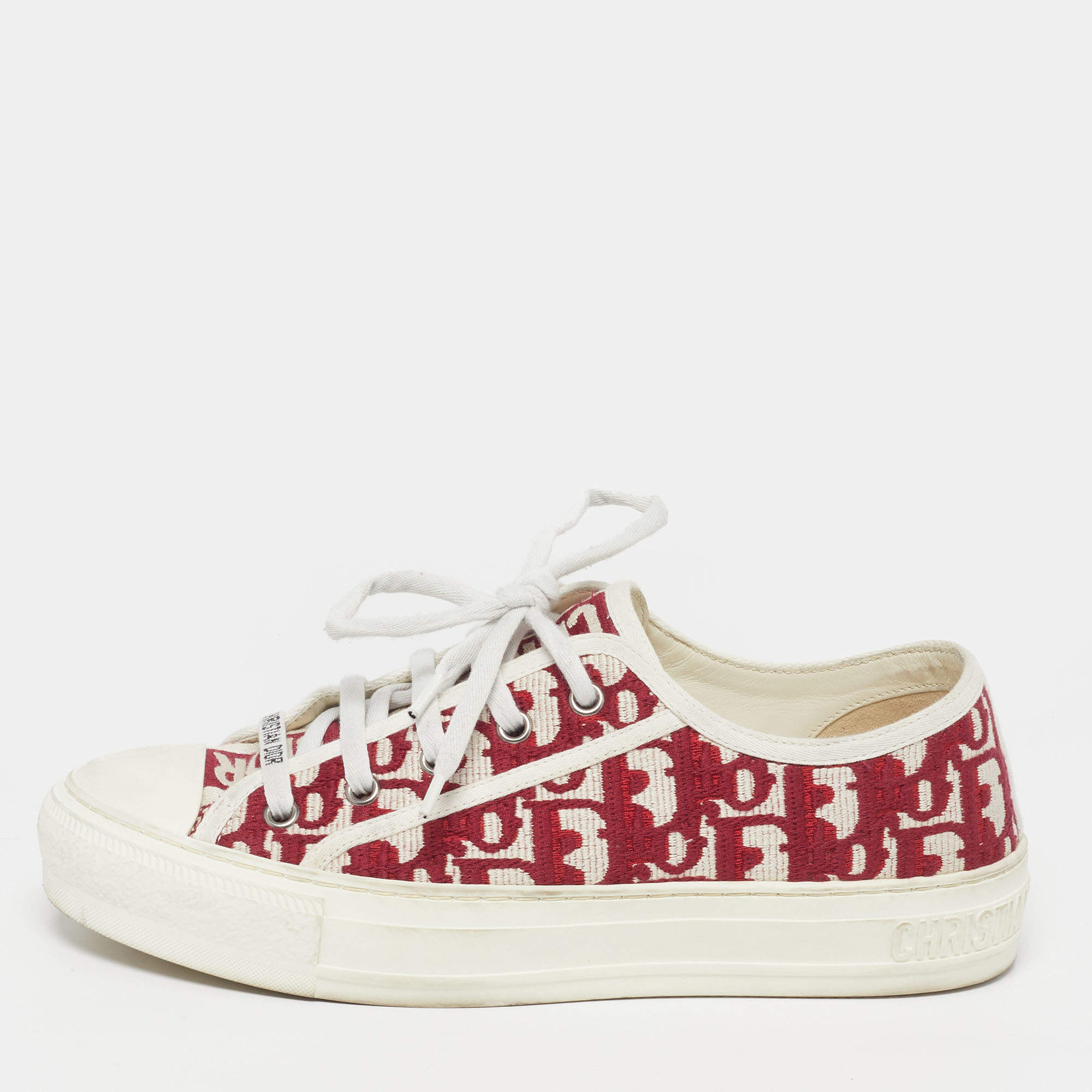 مملوكة مسبقًا Dior Walk'n'Dior Size 38.5 Red Oblique Canvas Low Top Sneakers