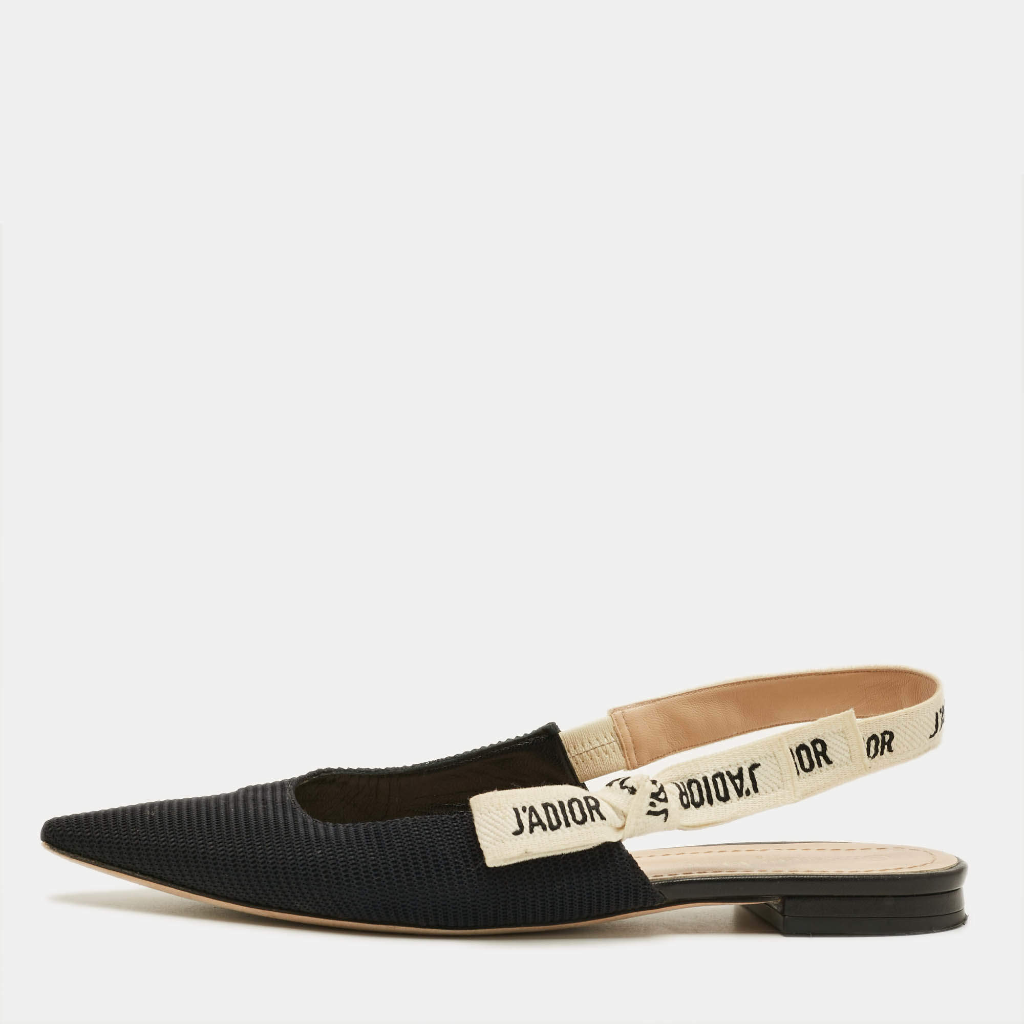 مملوكة مسبقًا Dior Size 38 Black Technical Fabric J'adior Slingback Flats 