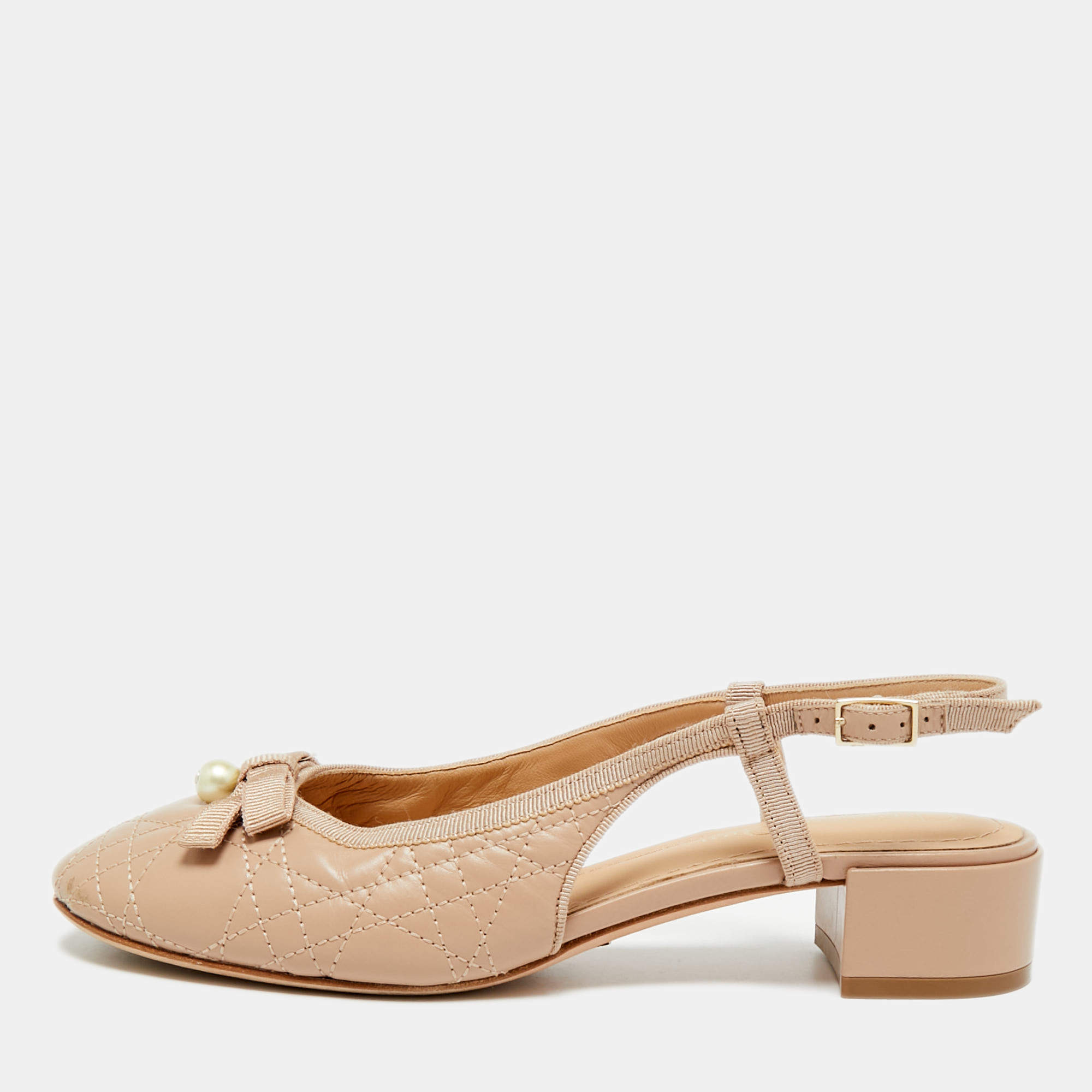 Pre Owned Dior J'Adior Size 36.5 Beige Leather Slingback Flats