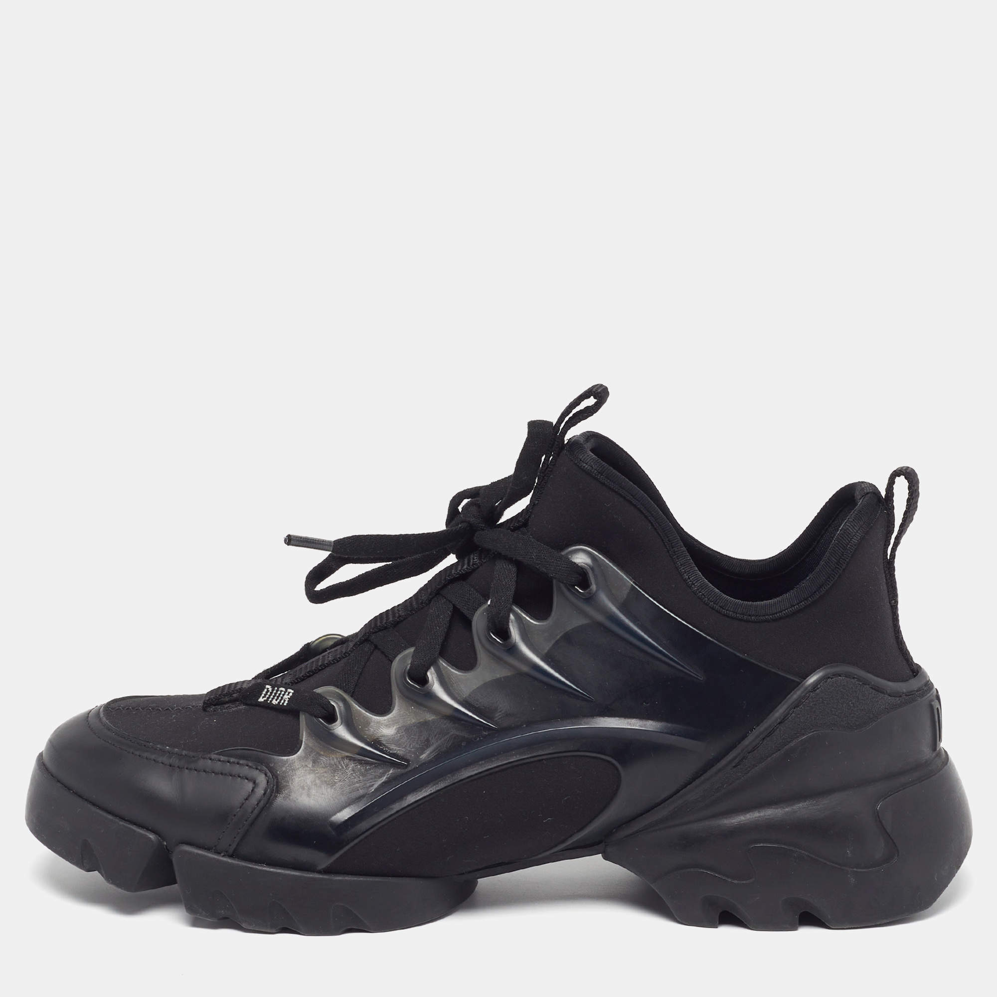 Pre Owned Dior D-Connect Size 38 Black Neoprene and PVC Low Top Sneakers