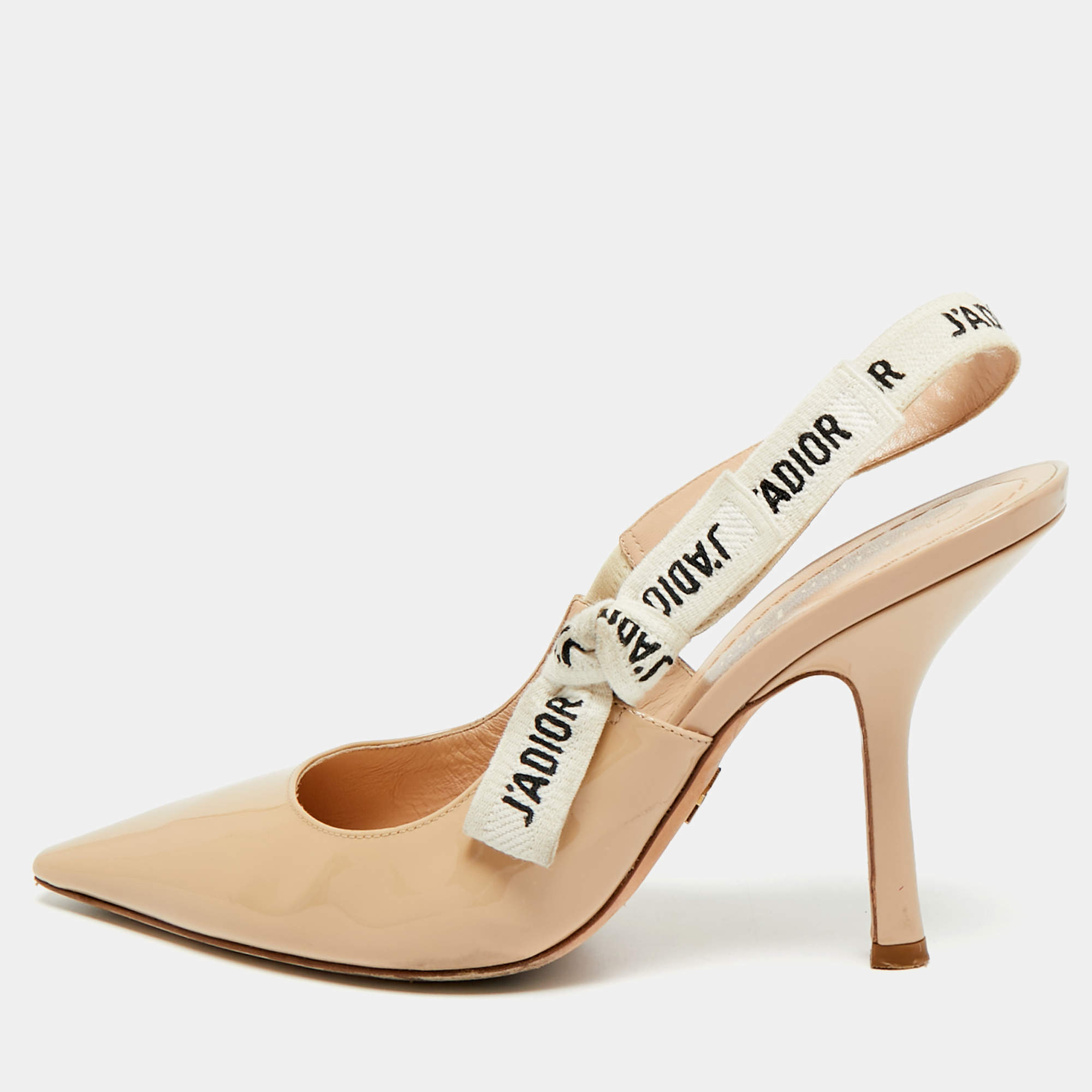 Pre Owned حذاء كعب عالي ديور وديور كانفاس بيج وبراءة جلد بدون رباط مقاس 39.5