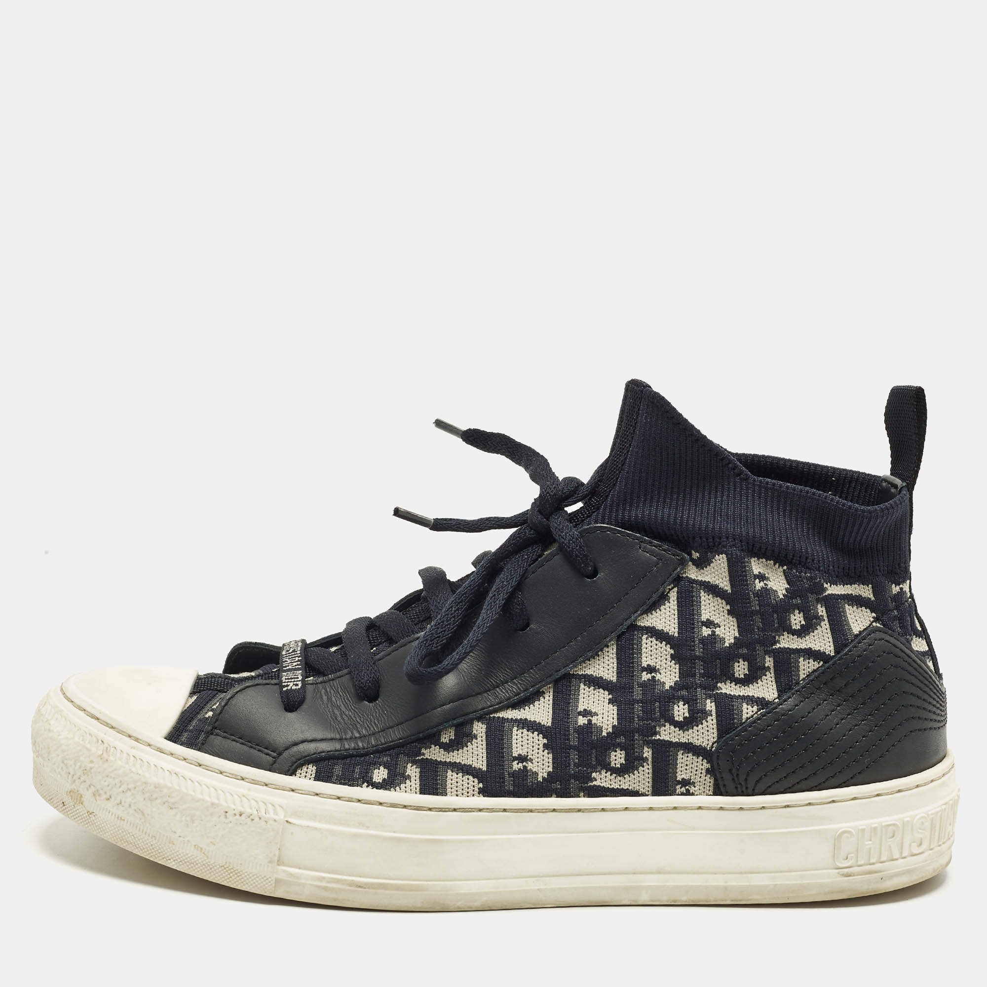 Pre Owned حذاء رياضي ديور ووك إن ديور مطاطي ورباط مطاطي أسود هاي توب مقاس 37.5