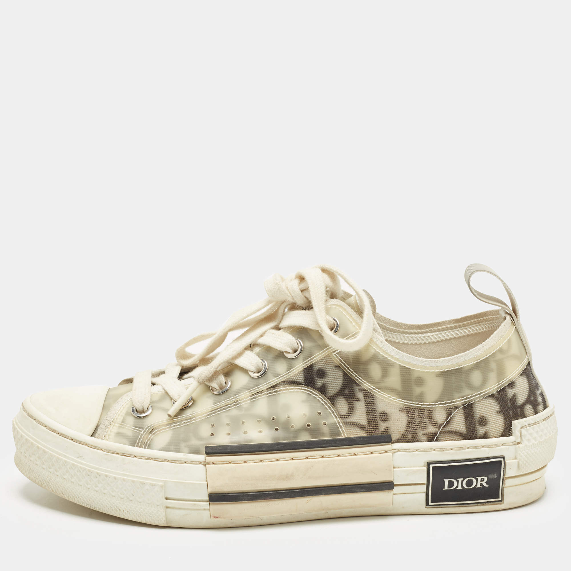Pre Owned Dior B23 Size 37.5 Grey Mesh and Rubber Lace Up Sneakers