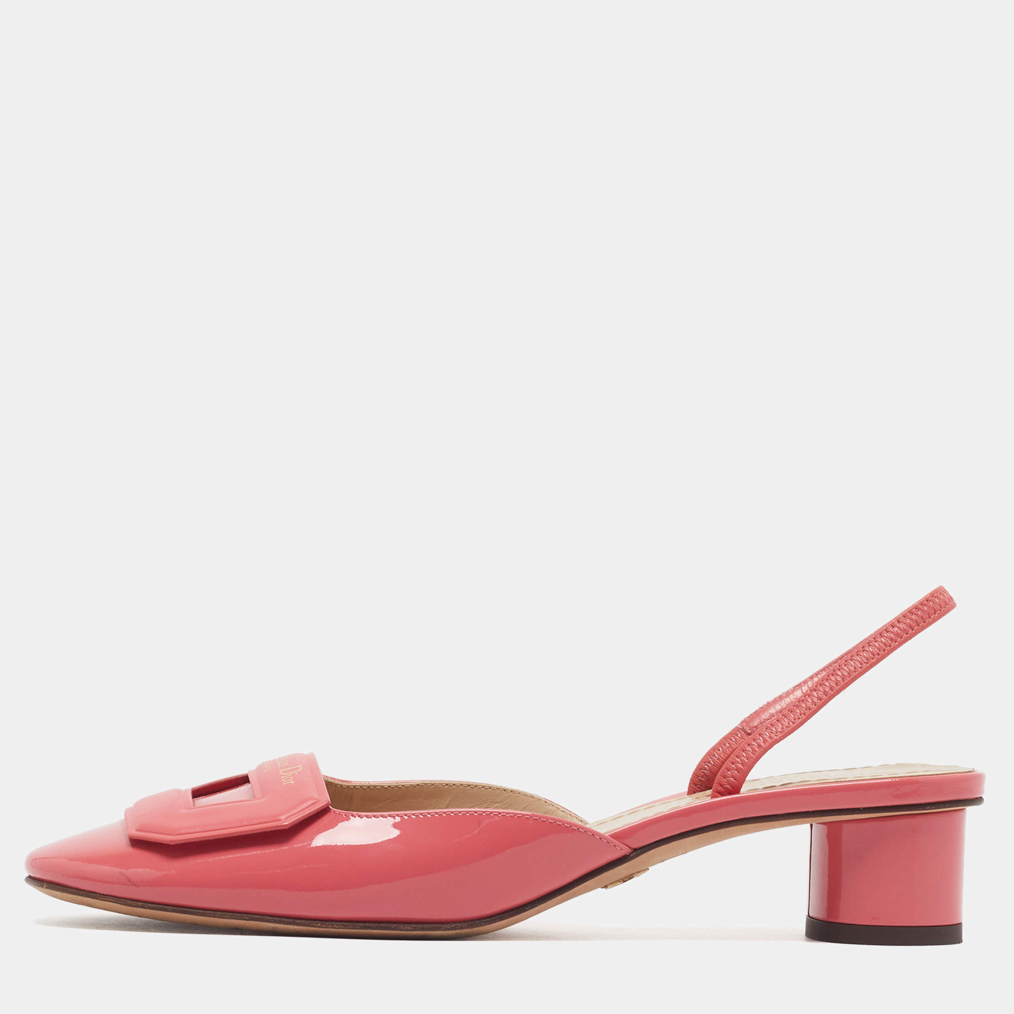 Pre Owned Dior Dior day Size 37 Fuchsia Leather Block Heel Slingback Pumps