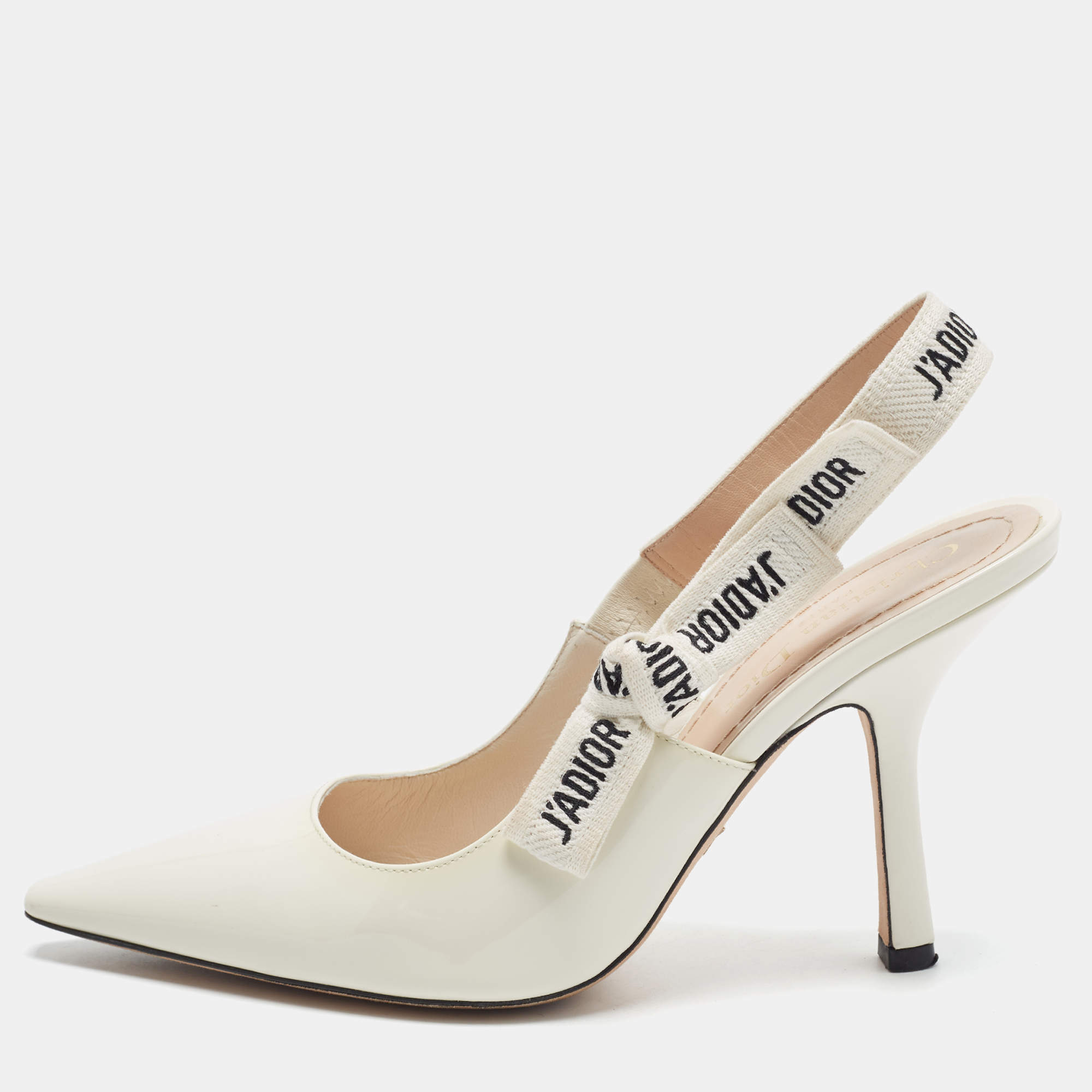 Pre Owned Dior J'Adior Size 37.5 Cream Patent Leather Slingback Pumps