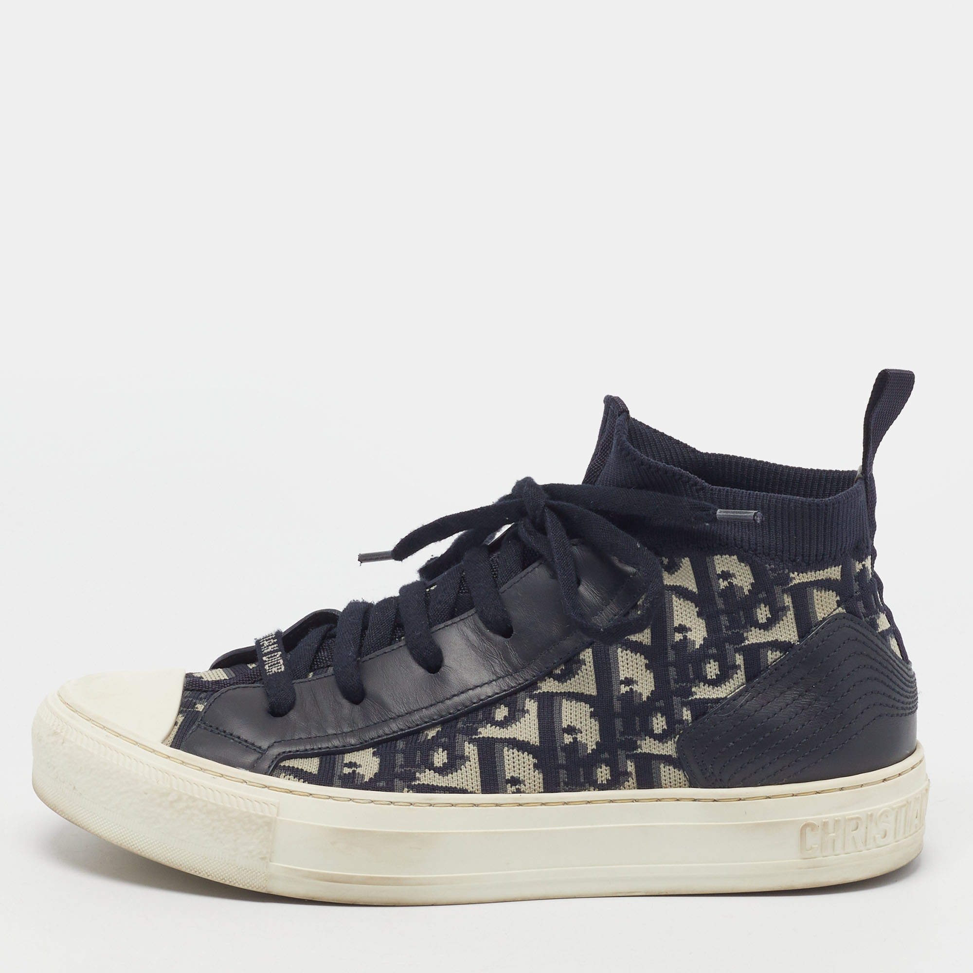 Pre Owned Dior Walk'n'Dior Size 39 Blue Canvas and Leather High Top Sneakers