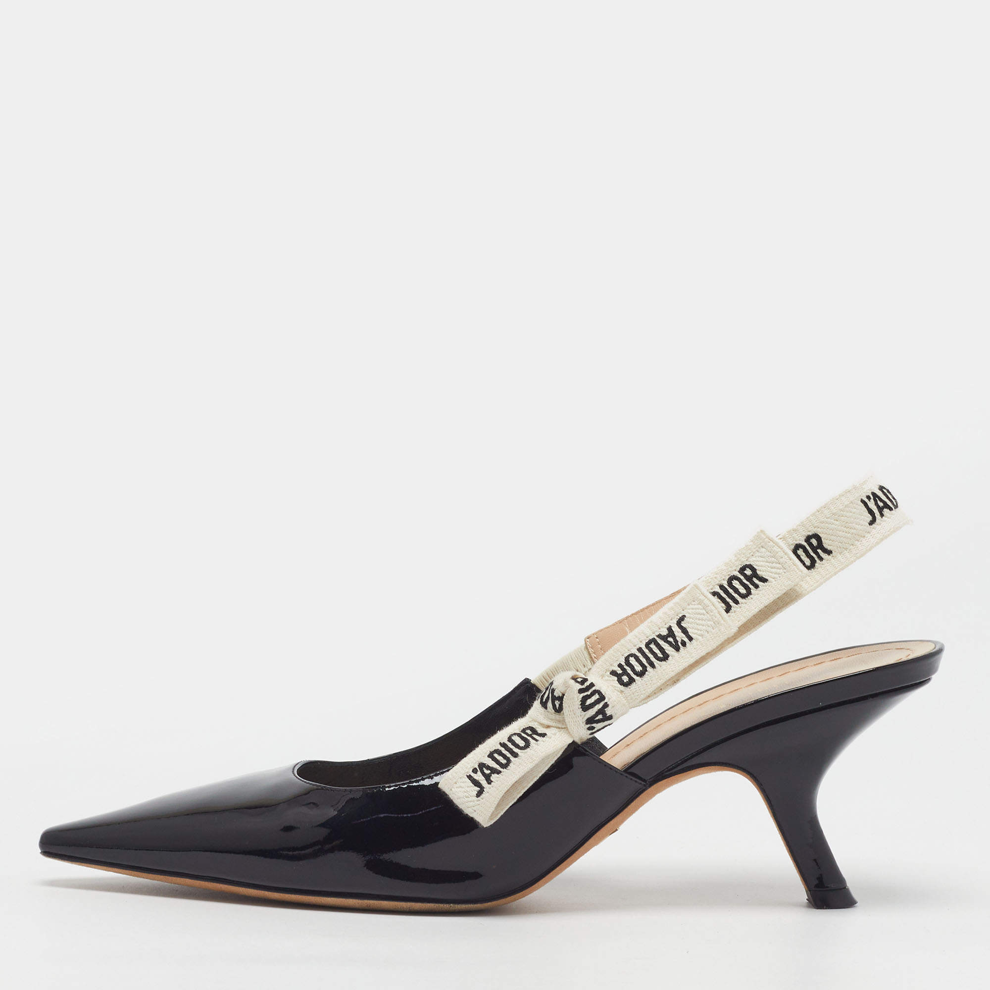 Pre Owned Dior J'Adior Size 39 Black Patent Leather Slingback Pumps