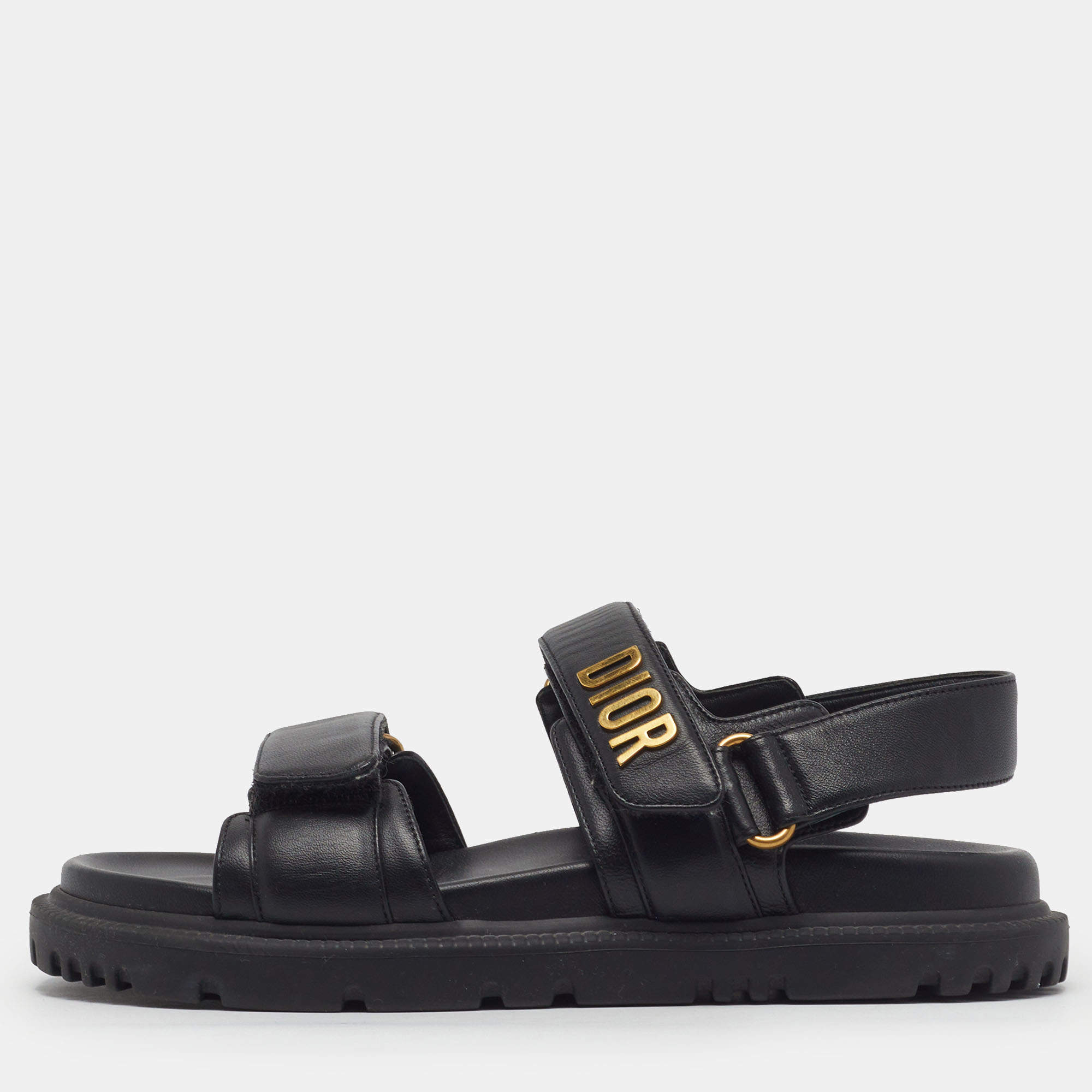 مملوكة مسبقًا Dior Dioract Size 36.5 Black Leather Slingback Sandals