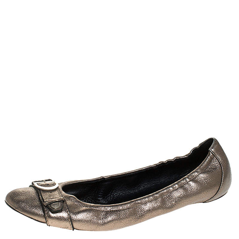 Pre Owned Dior Metallic Leather Buckle Ballet Flats Size 41
