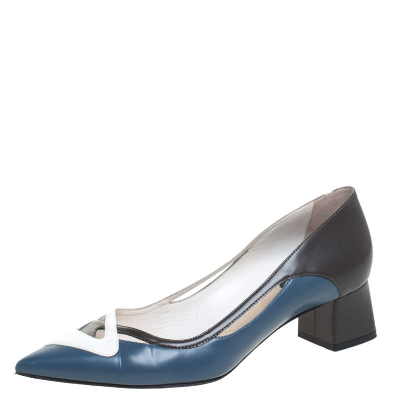 Pre Owned Dior Multicolor Leather Pointed Toe Block Heel Pumps Size 37