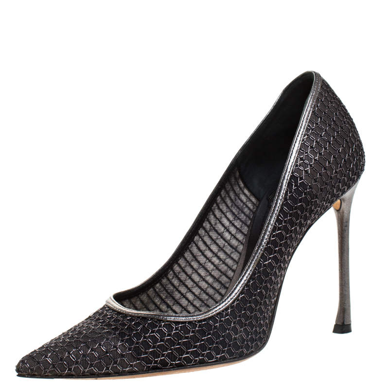 Dior Metallic Mesh Pointed Toe Pumps Size 37