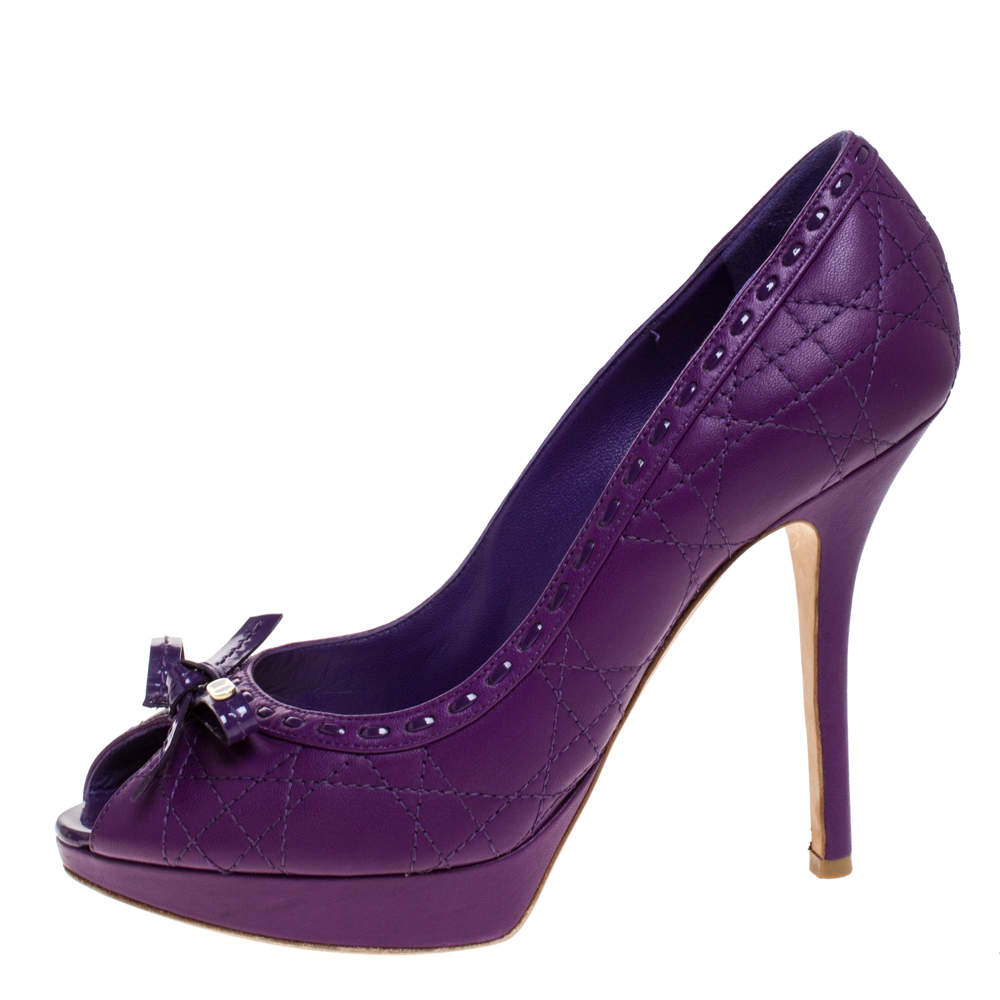 Dior Purple Quilted Cannage Sweet Peep Toe Pumps Size 37.5 Dior TLC