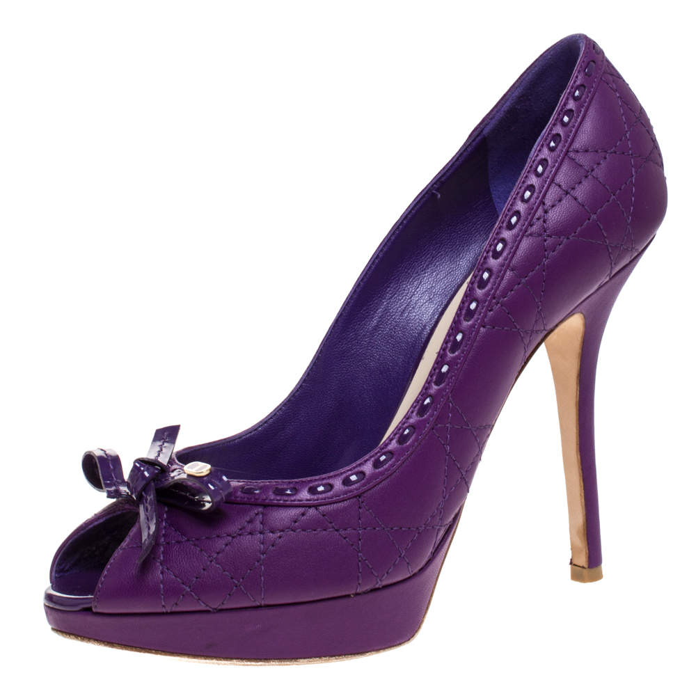 Dior Purple Quilted Cannage Leather Sweet Peep Toe Platform Pumps Size 37.5