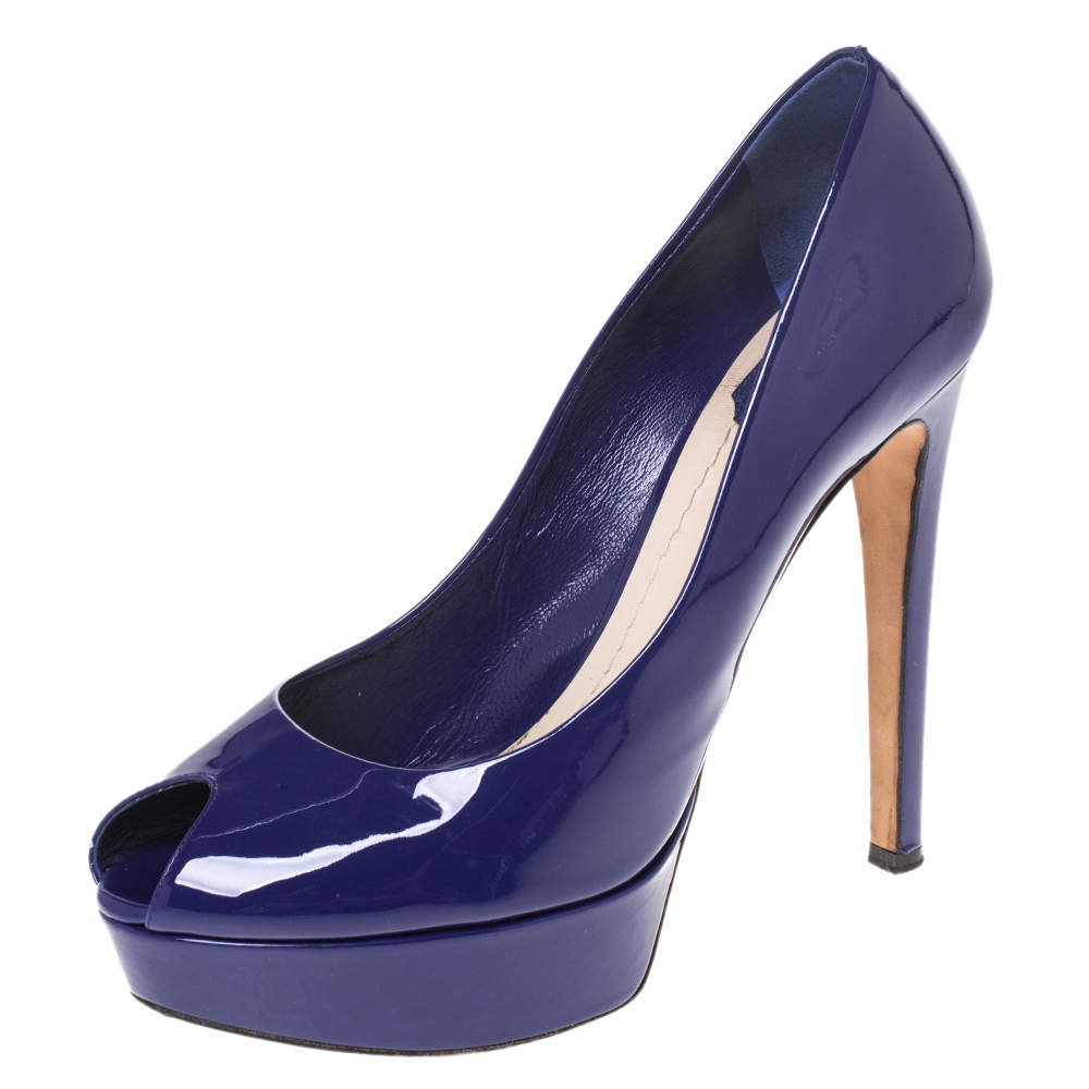 Dior Blue Patent Leather Miss Dior Peep Toe Platform Pumps Size 41 Dior ...