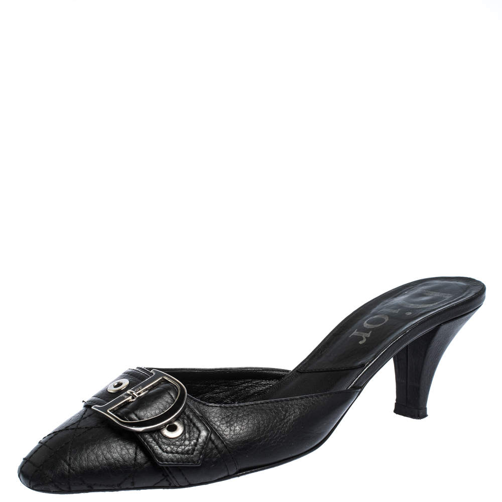 Dior Black Quilted Leather Buckle Detail Mules Size 37.5 Dior | The ...