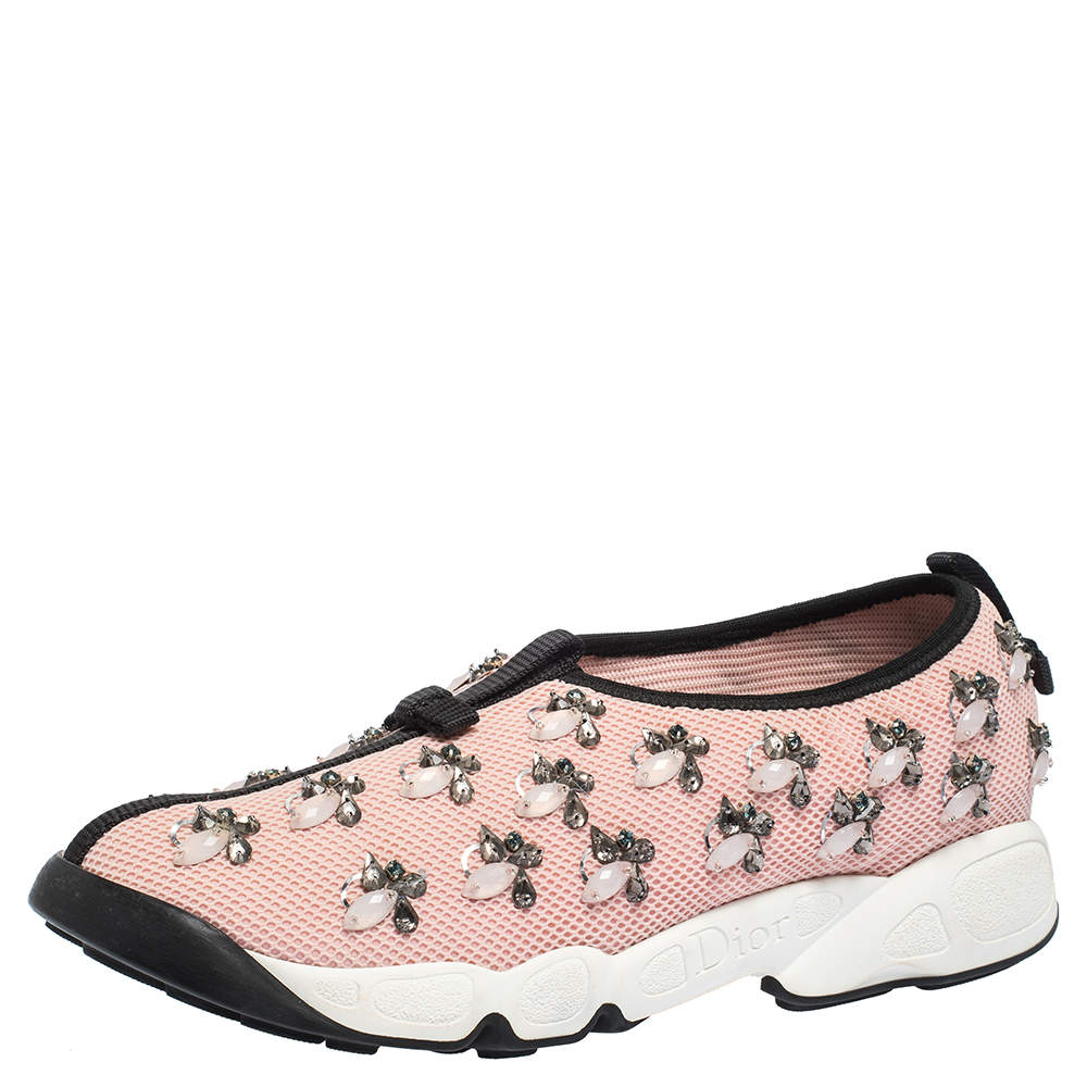 Dior Pink Mesh Fusion Embellished Sneakers Size 39