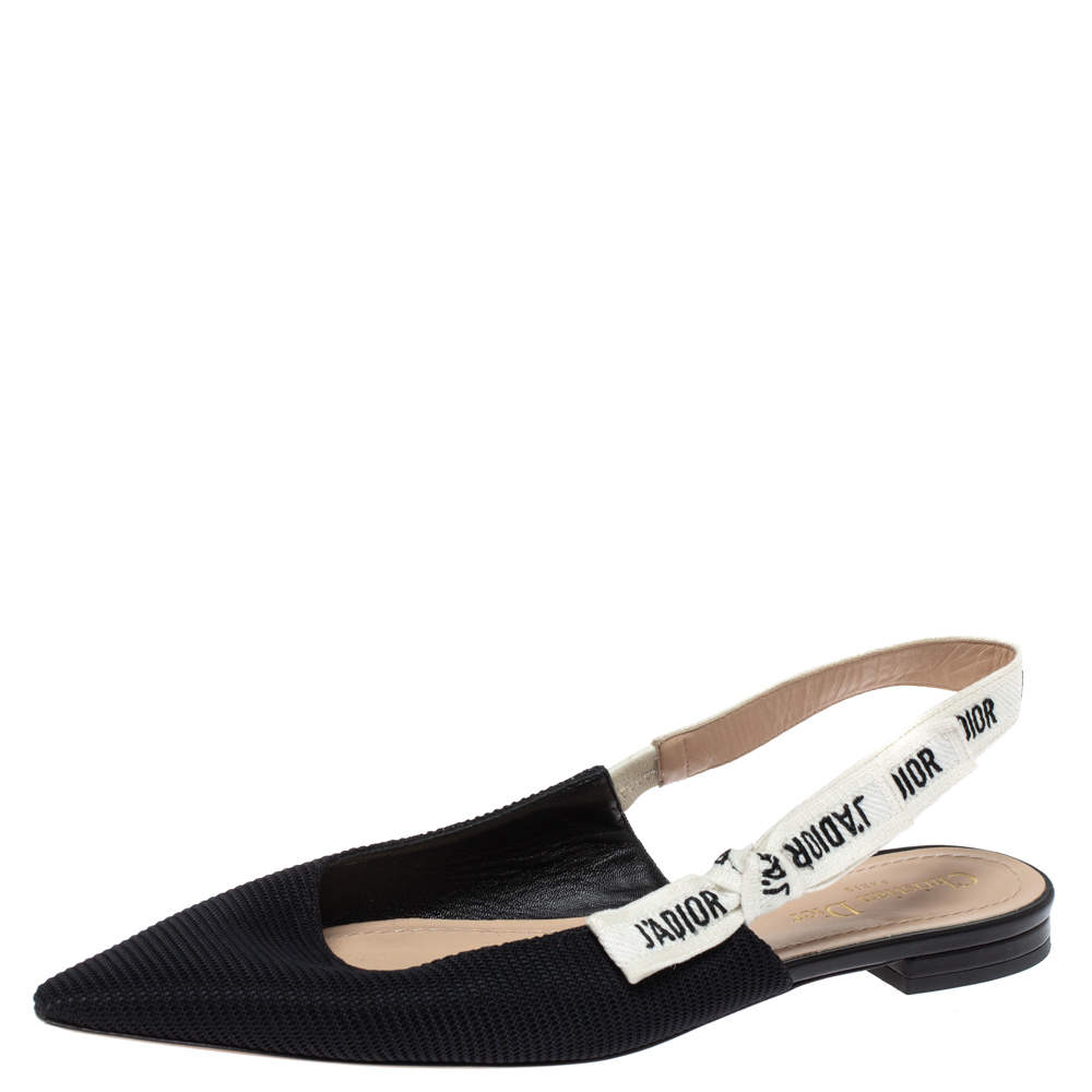 مملوكة مسبقًا Dior Black Technical Fabric And J'adior Ribbon Pointed Toe Slingback Flats Size 41