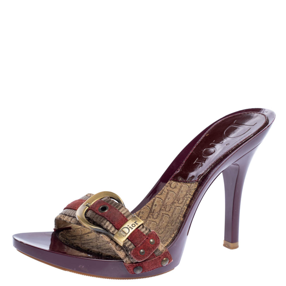 Dior Burgundy Canvas Clogs Sandals Size 37