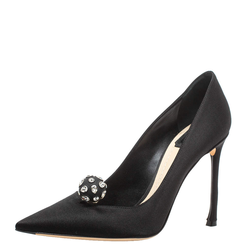 Dior Black Satin 'Comete' Pointed Toe Pumps Size 38