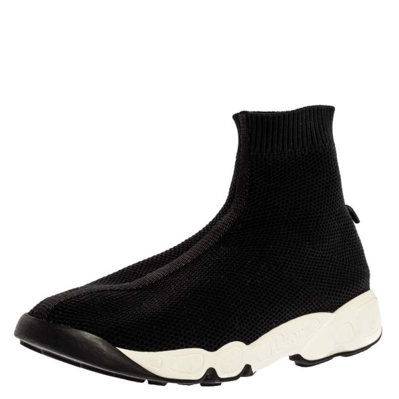 Dior Black Sock Knit Fabric High-Top Slip On Sneakers Size 37