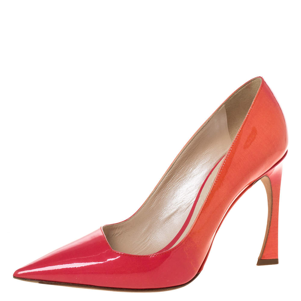 Pre Owned Dior Two Tone Patent Leather Pointed Toe Pumps Size 38