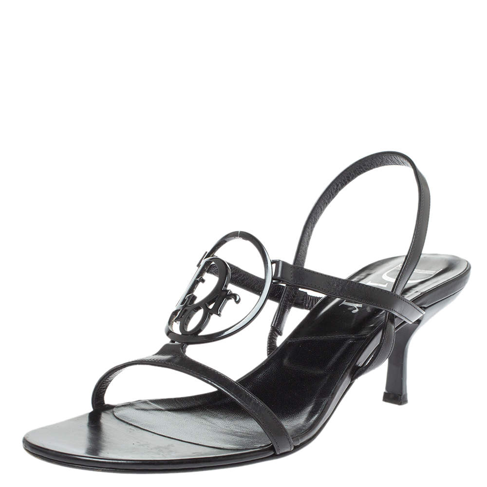 Pre Owned Dior Black Leather Vintage Interlock Ankle Strap Sandals Size 39