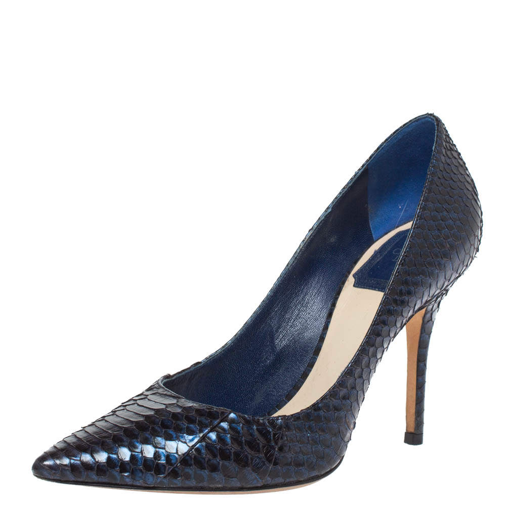 Dior Blue Python Leather Pointed Toe Pumps Size 35.5