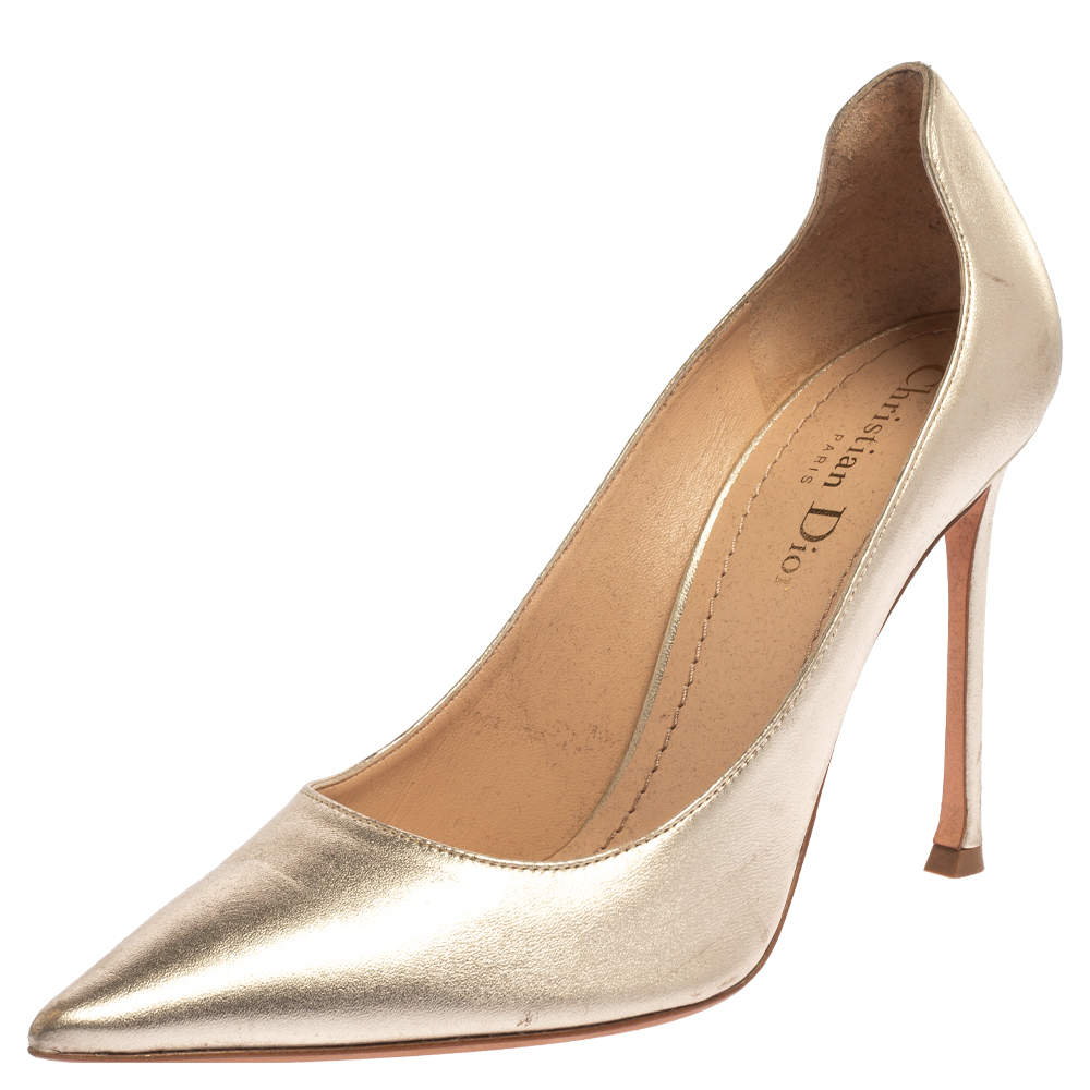 Dior Metallic Gold Leather Pointed Toe Pumps Size 39