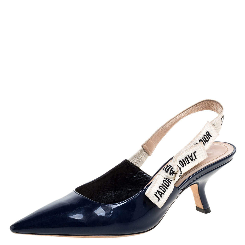 Dior Blue Patent Leather J'Adior Pointed Toe Slingback Sandals Size 36. ...