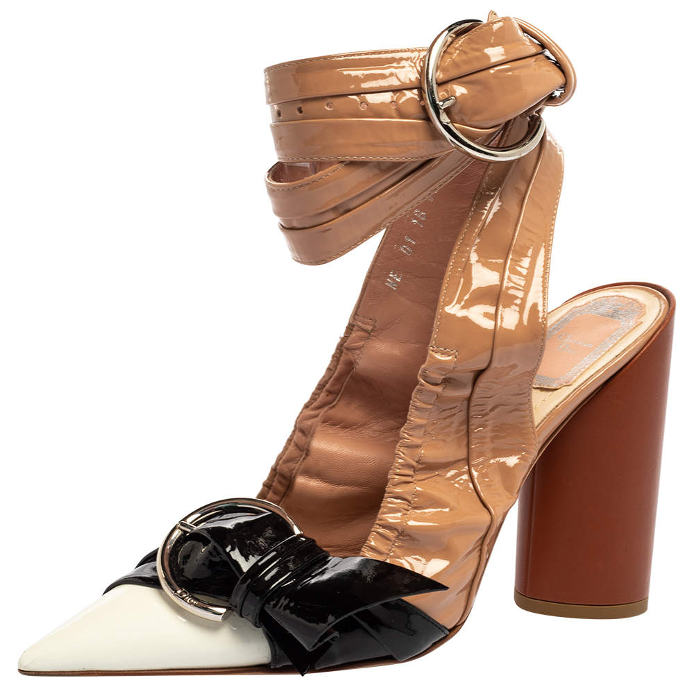 Dior Multicolor Patent Leather Conquest Buckle Detail Ankle Wrap Sandals Size 38