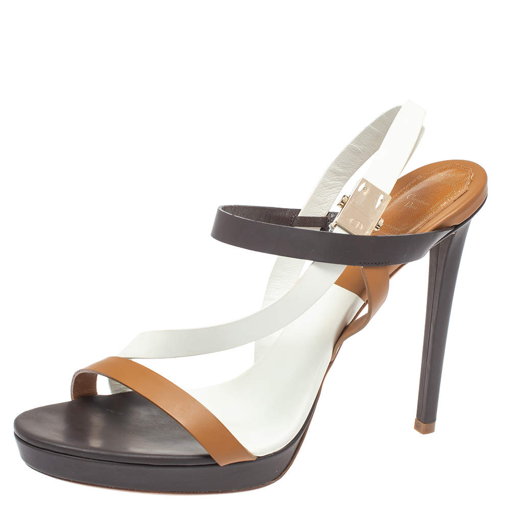 Pre Owned صندل ديور جلد ثلاثي اللون بحزام للكاحل مقدمة مفتوحة مقاس 41