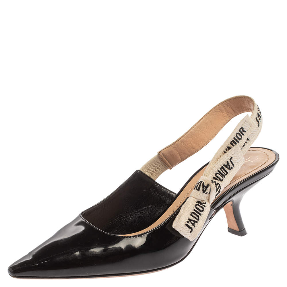 Dior Black Patent Leather J'adior Slingback Sandals Size 35.5