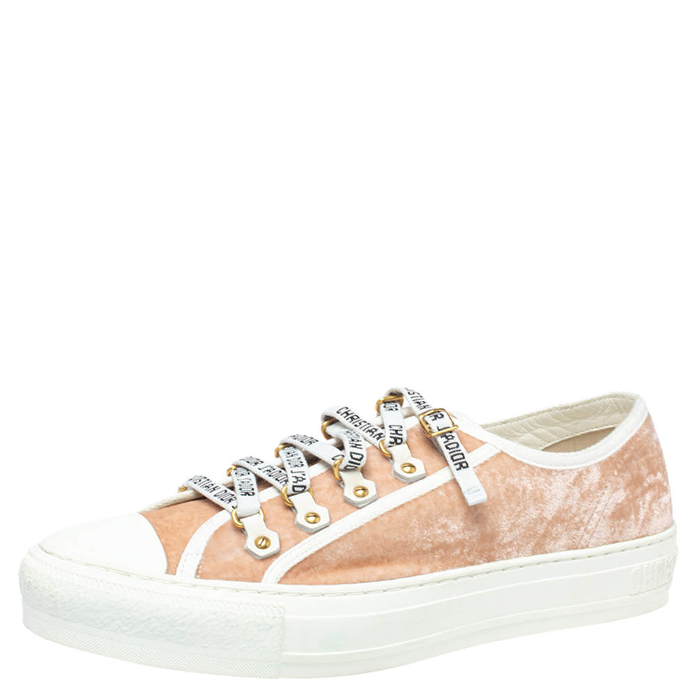 Dior Beige Velvet And Cotton Trim Walk'N'Dior Low Top Sneakers Size 40. ...
