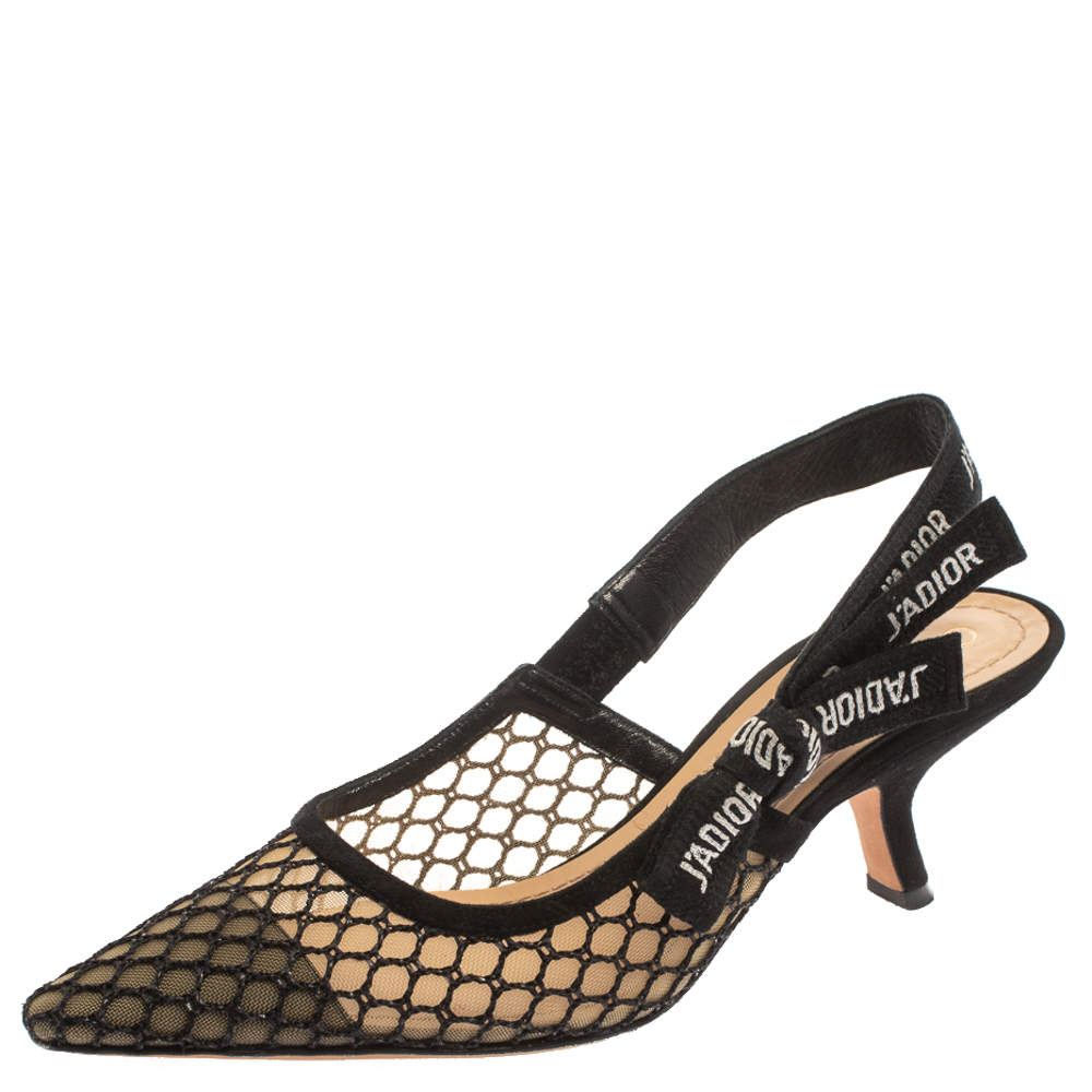 Pre Owned Dior Black Mesh J'Adior Slingback Sandals Size 37