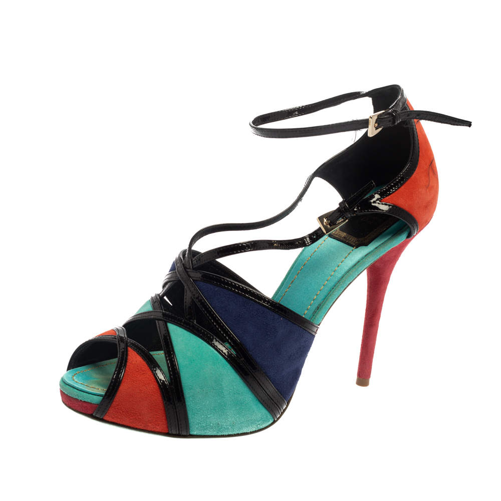 Pre Owned صندل ديور بورتوفينو سويدي وجلد لامع كتل لونية  مقاس 39