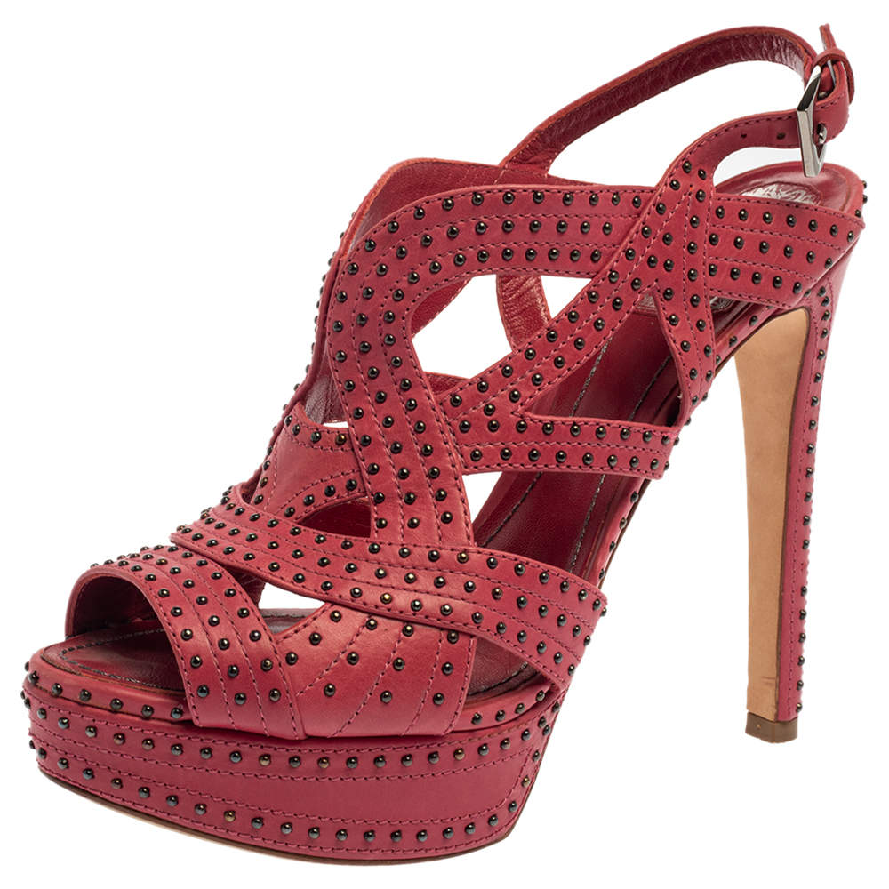 مملوكة مسبقًا Dior Pink Leather Embellishment Platform Sandals Size 38.5