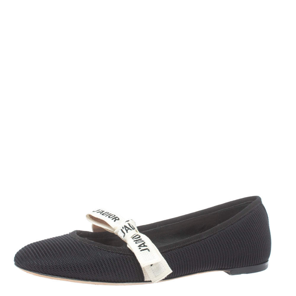 Pre Owned حذاء فلات ديور ميس جاديور كانفاس أسود مقاس 38.5