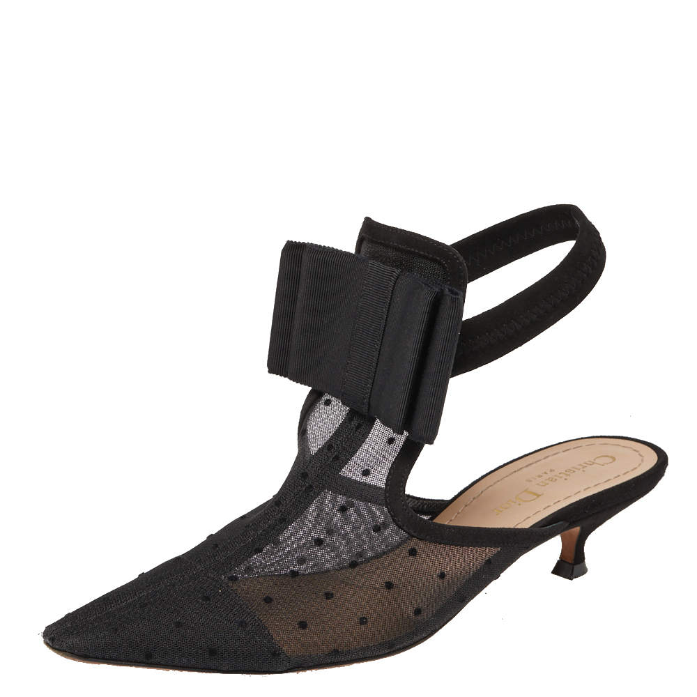 Dior Black Mesh, Suede, Elastic And Canvas Slingback Sandals Size 37