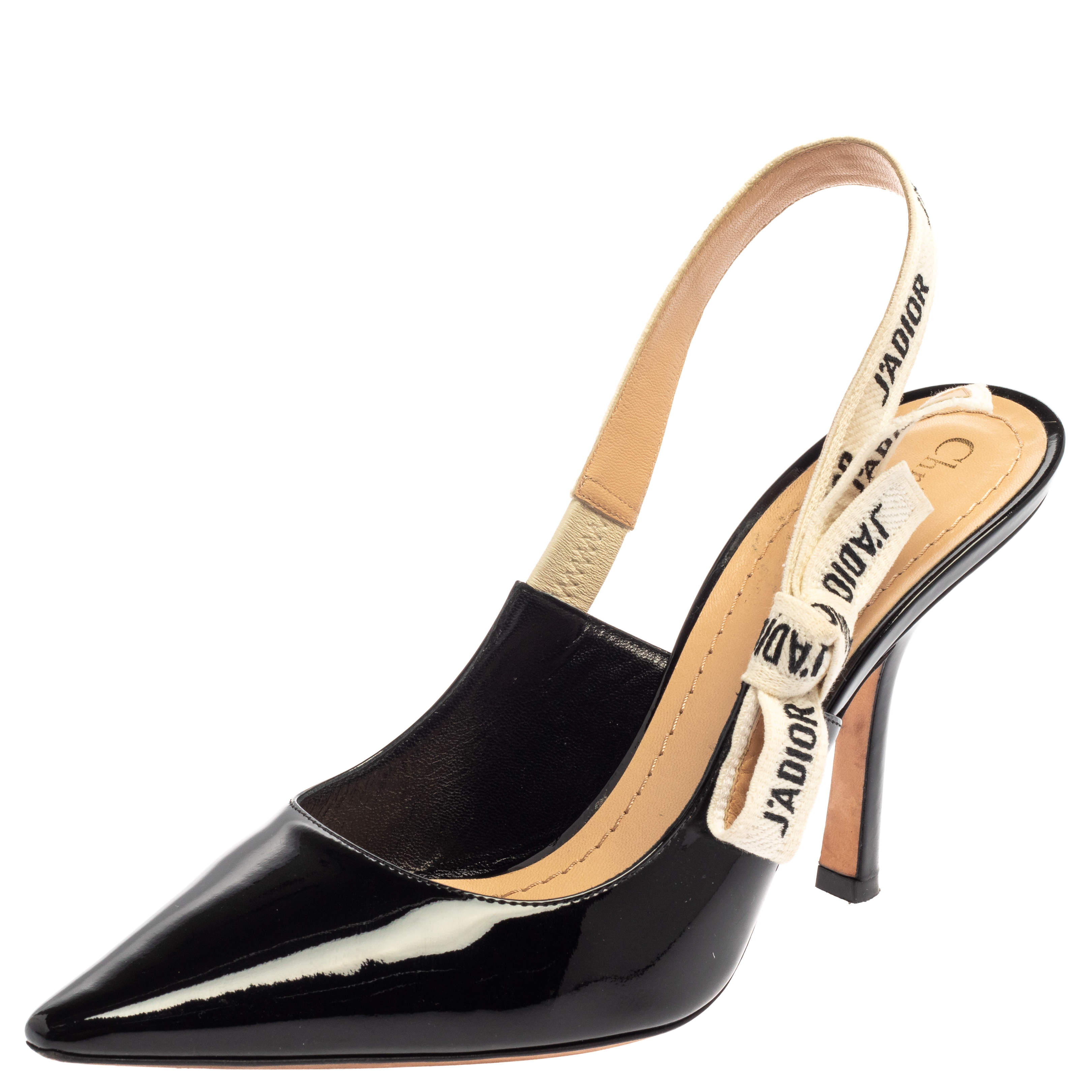 Dior Black Patent Leather J'adior Slingback  Sandal Size 39