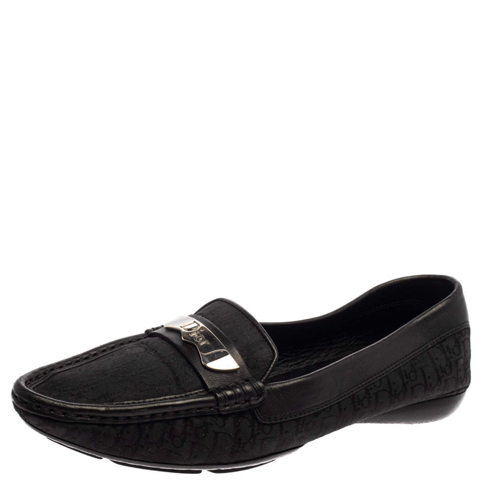 مملوكة مسبقًا Dior Black Monogram Canvas And Leather Pointed Toe Loafers Size 38.5