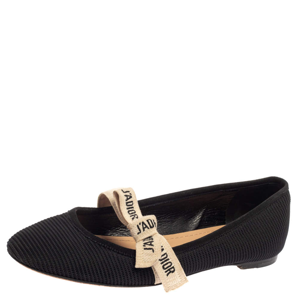 Pre Owned حذاء باليرينا فلات ديور قماش أسود مقاس 37.5