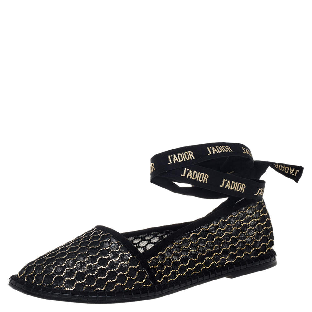 مملوكة مسبقًا حذاء إسبادريلز ديور حرف دى نيسلى سويدى وشبك أسود مقاس 37.5