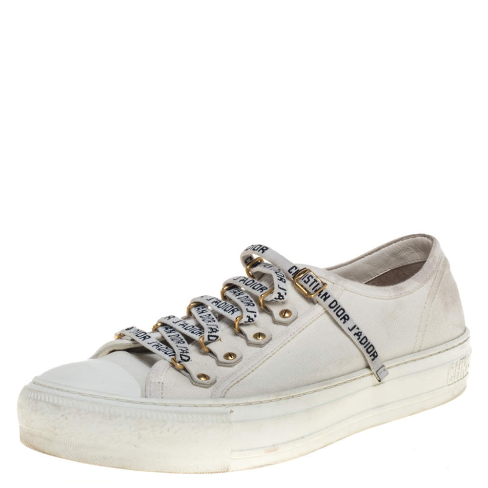 Dior White Canvas Walk'n'Dior Low Top Sneakers Size 38