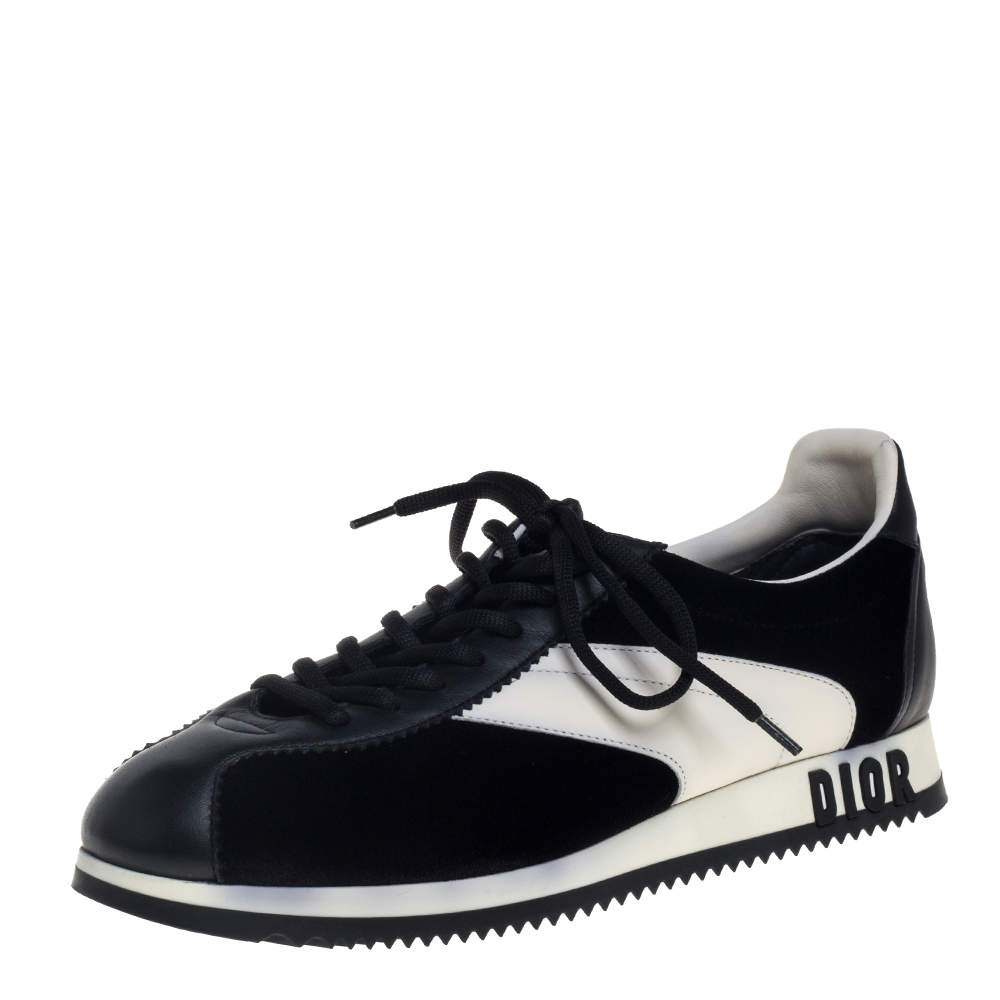 Dior Black/White Velvet and Leather Diorun Low Top Sneakers Size 38