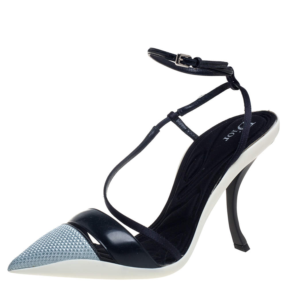 Pre Owned Dior Grey//Black Leather And Fabric Def Cruise Pointed Toe Pumps Size 39