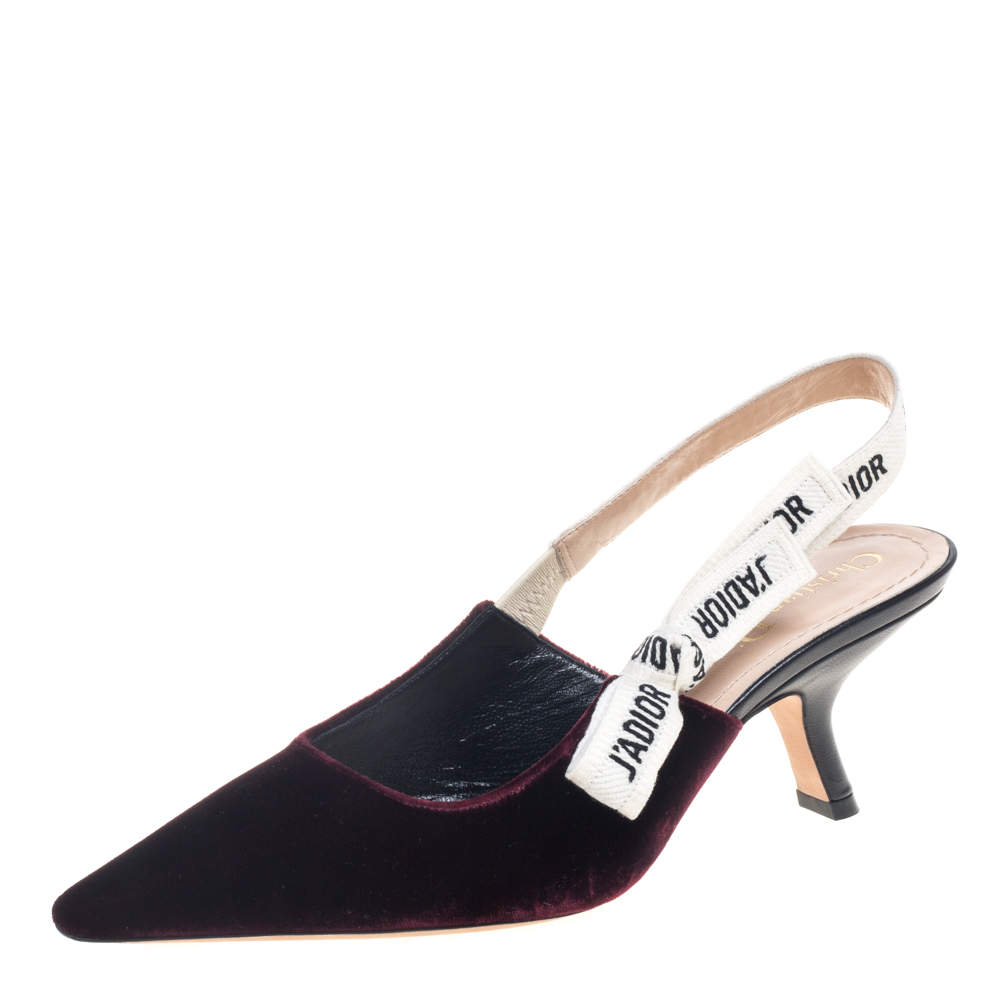 Dior Burgundy Velvet J'adior Slingback Sandals Size 38