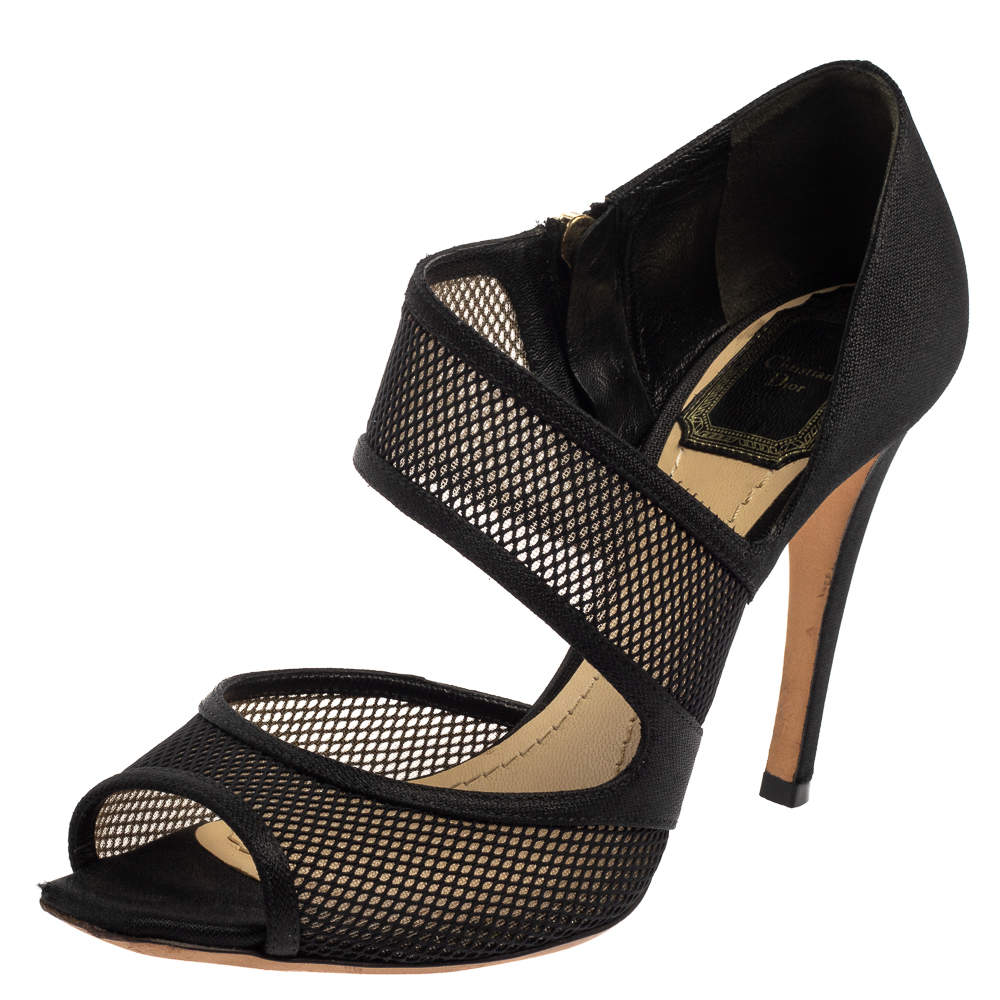 Pre Owned Dior Black Mesh And Nylon Open Toe Pumps Size 36