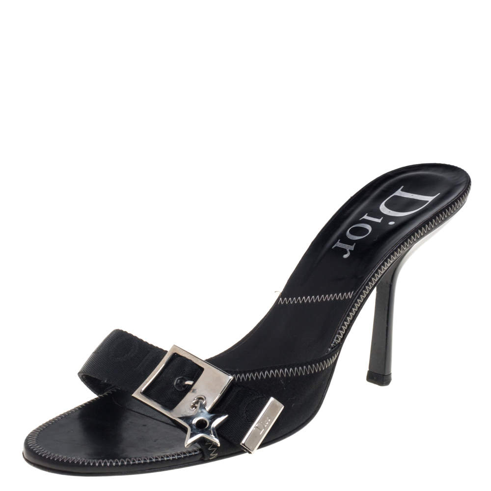 مملوكة مسبقًا Dior Black Canvas Buckle Mule Sandals Size 40